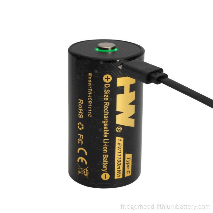 2 batteries au lithium rechargeables USB-C 1,5 VD 11 100 mWh